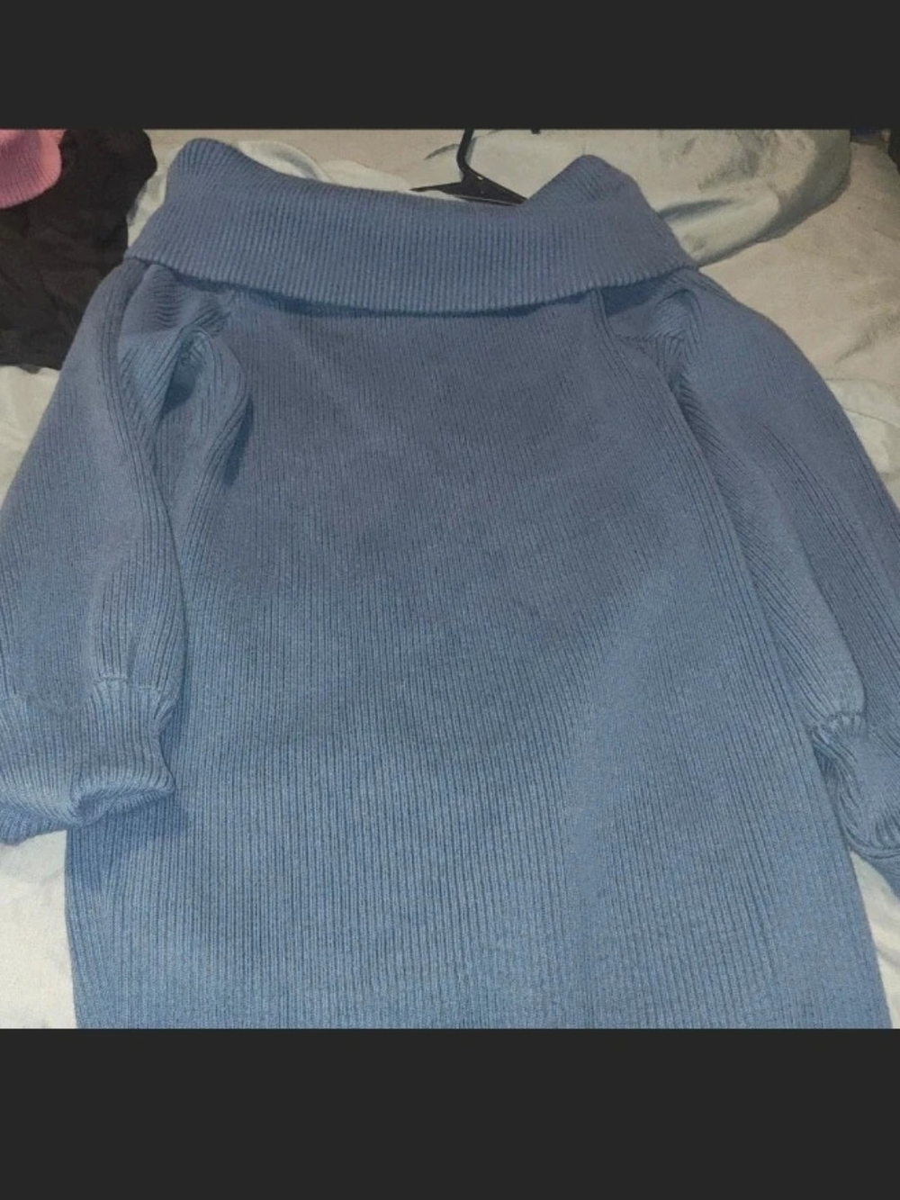 Blue Off-Shoulder Ribbed Knit Women's Sweater Dress